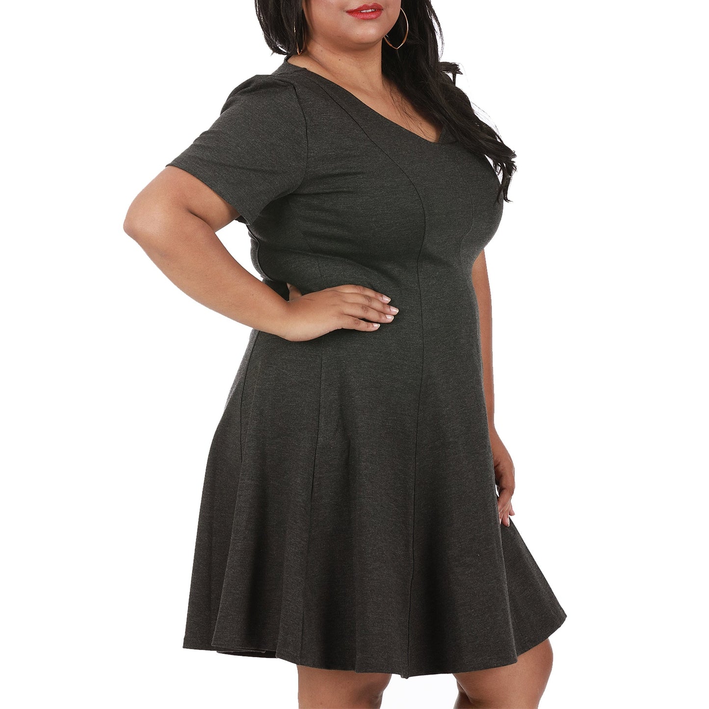 InstantFigure Curvy Plus Size Short V-neck Panel dress 16808MC InstantFigure INC