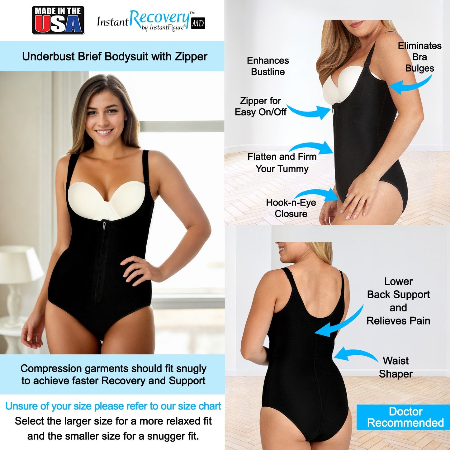 Instantfigure Underbust Brief Bodysuit with zip MD200 InstantFigure INC