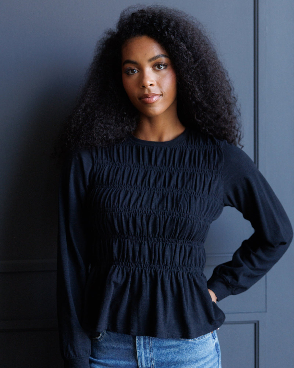 Long Sleeve Smocked Tee Downeast