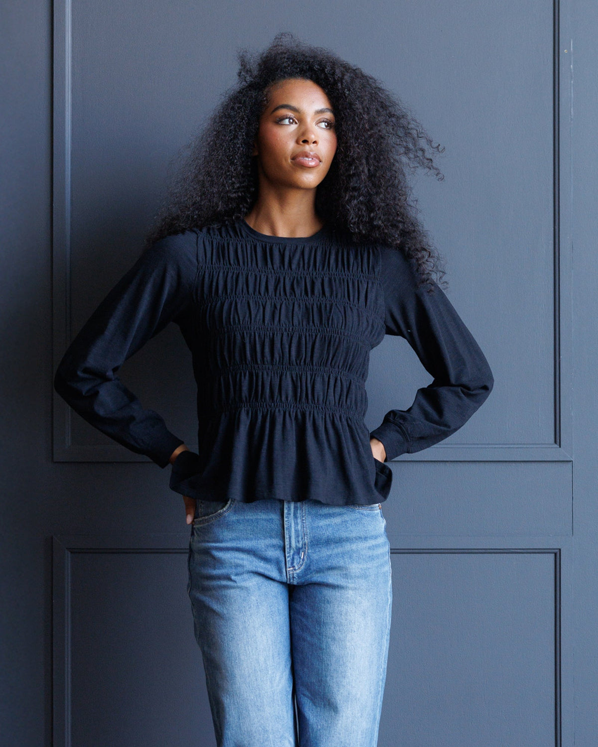 Long Sleeve Smocked Tee Downeast