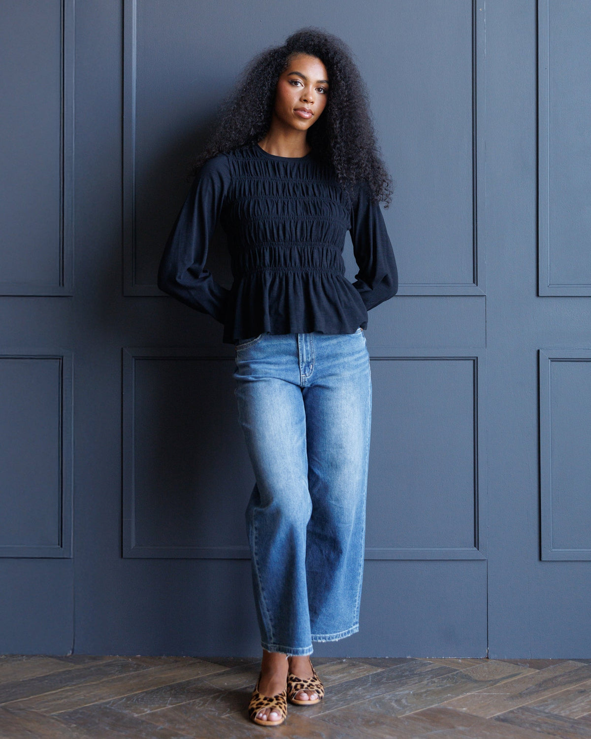 Long Sleeve Smocked Tee Downeast