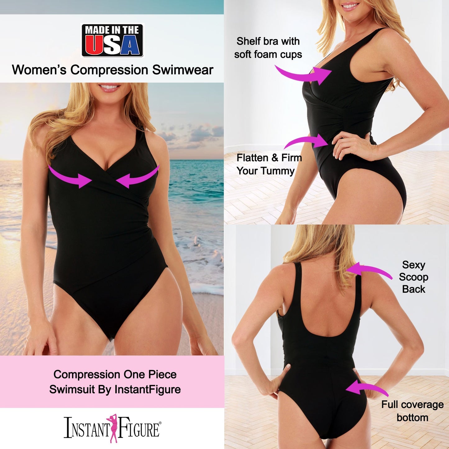 InstantFigure Wrap One Piece Swimsuit 13443P InstantFigure INC