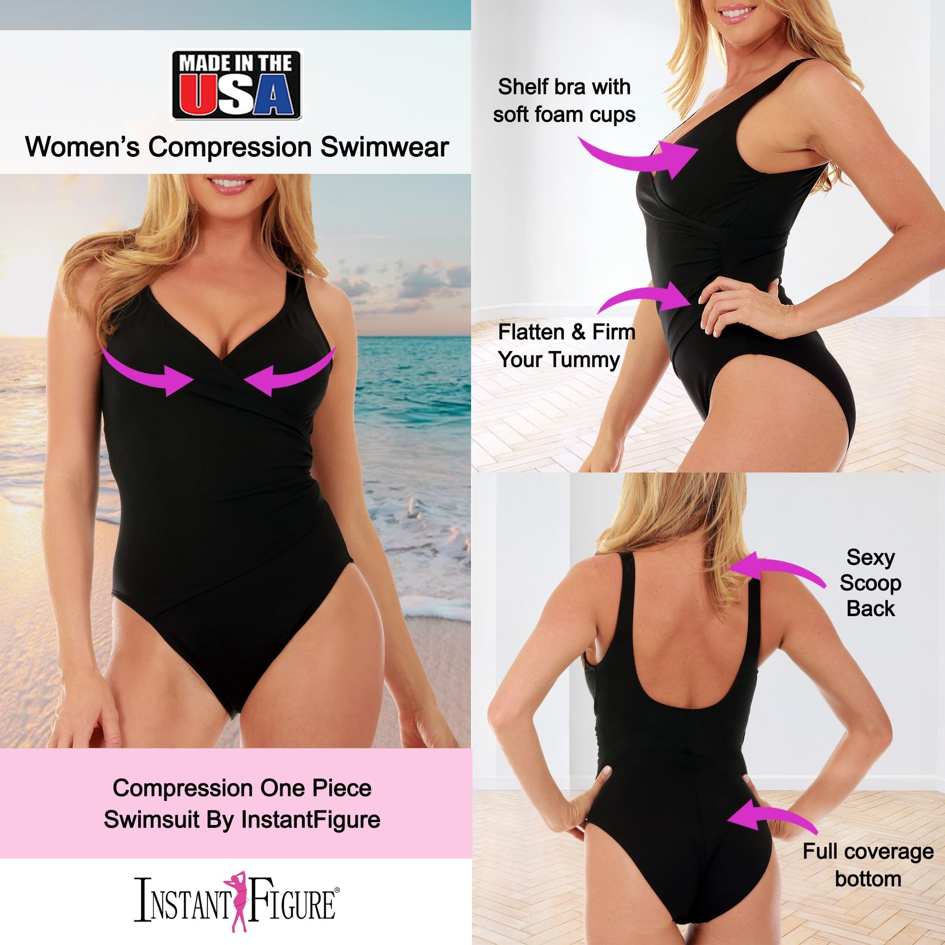InstantFigure Wrap One Piece Swimsuit 13443P InstantFigure INC