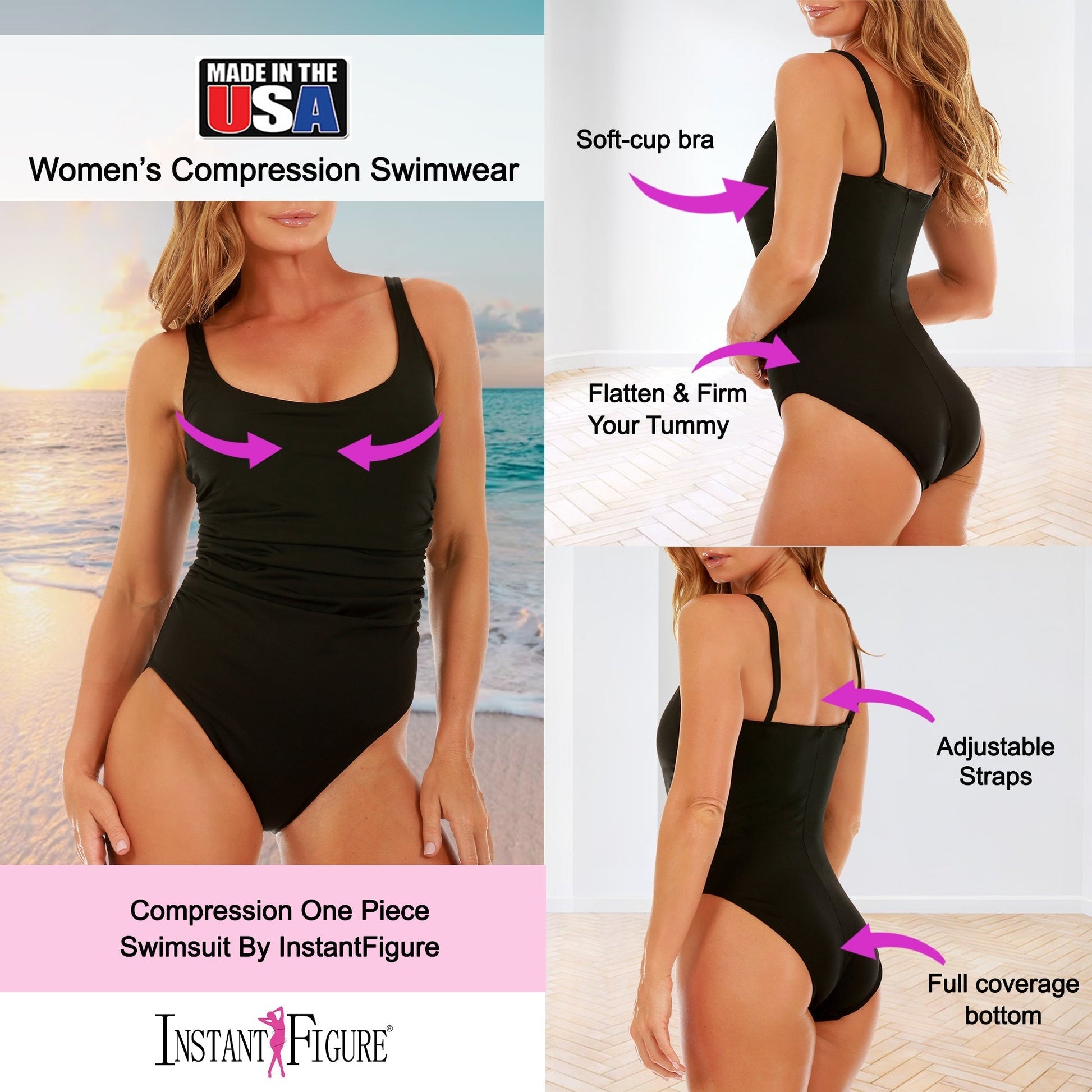 InstantFigure Plus Size Swimsuit Scoop with shirred side One Piece 13592PC InstantFigure INC