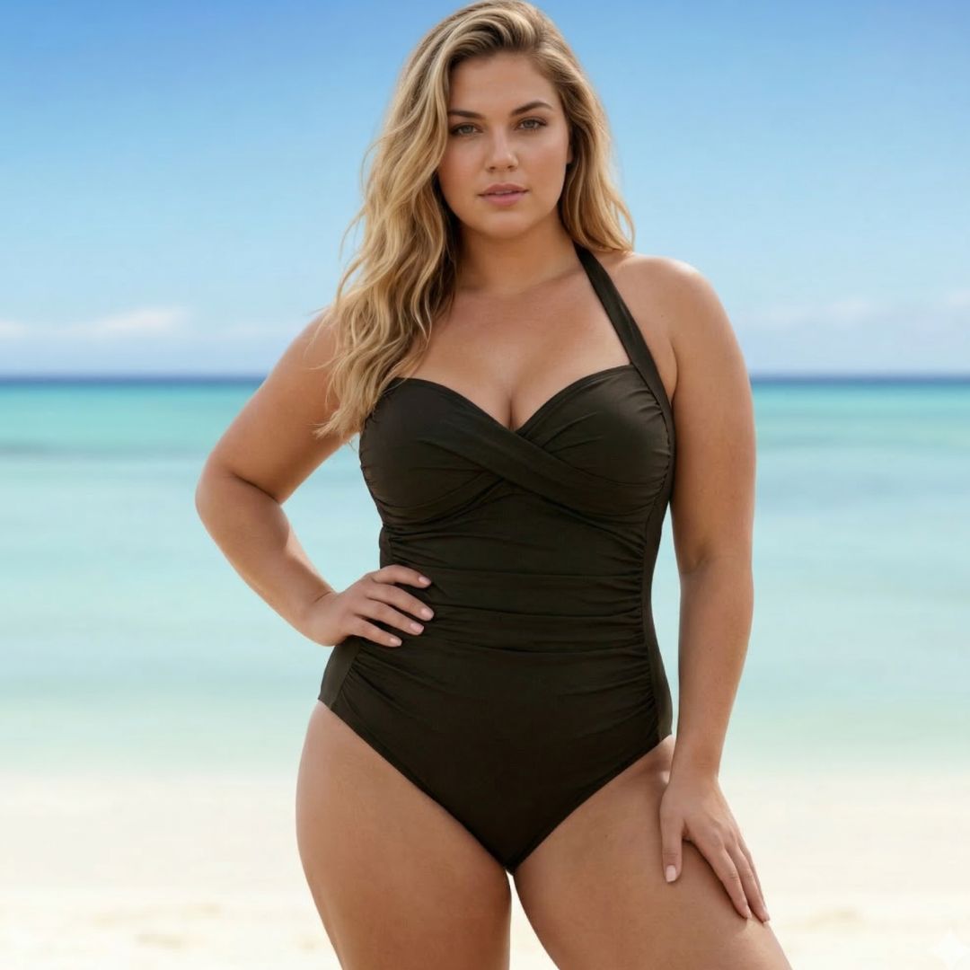 InstantFigure Plus Size One Piece Shirred Twist Front  Swimsuit 13594PC InstantFigure INC