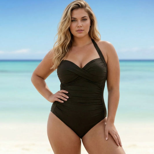 InstantFigure Plus Size One Piece Shirred Twist Front  Swimsuit 13594PC InstantFigure INC
