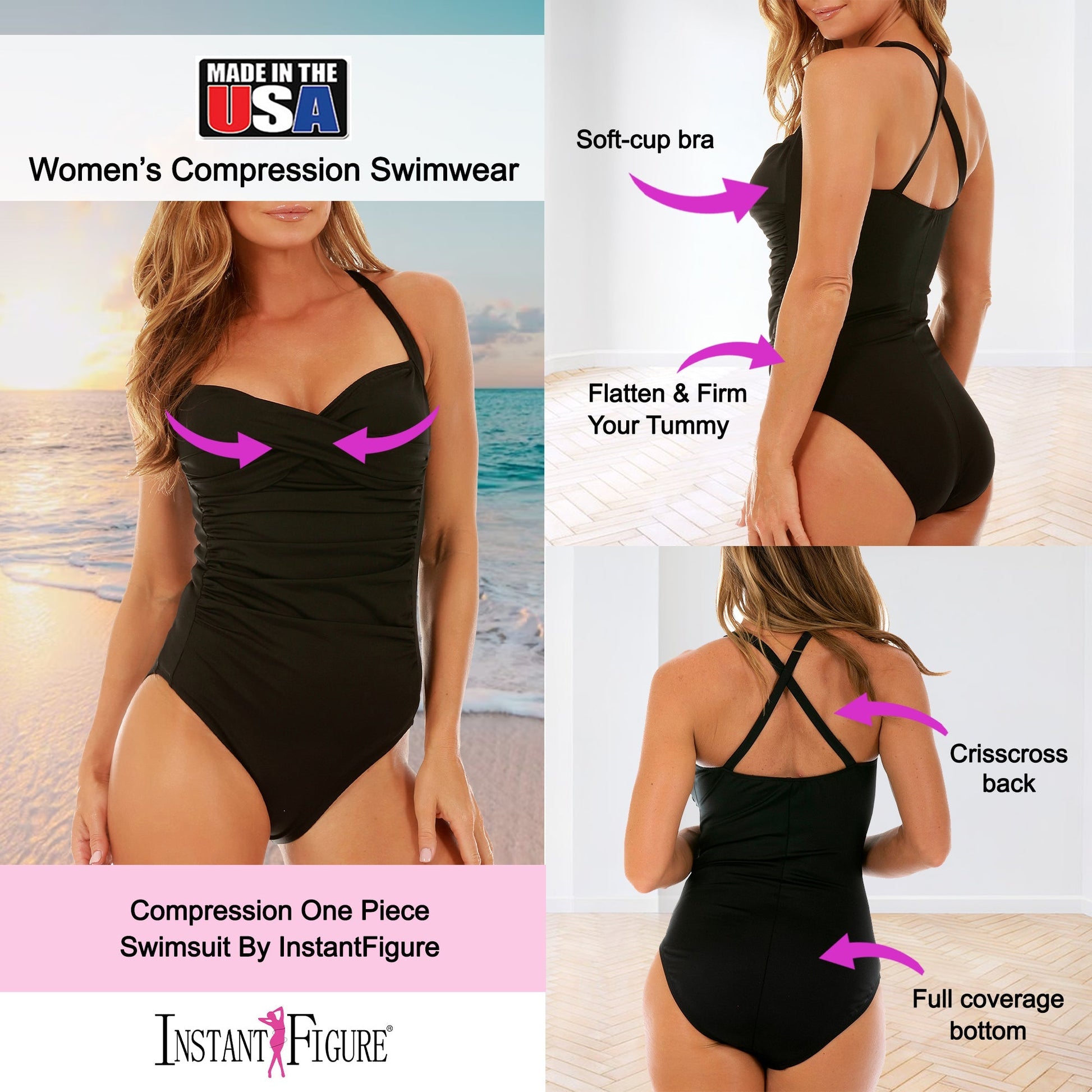 InstantFigure Plus Size One Piece Shirred Twist Front  Swimsuit 13594PC InstantFigure INC