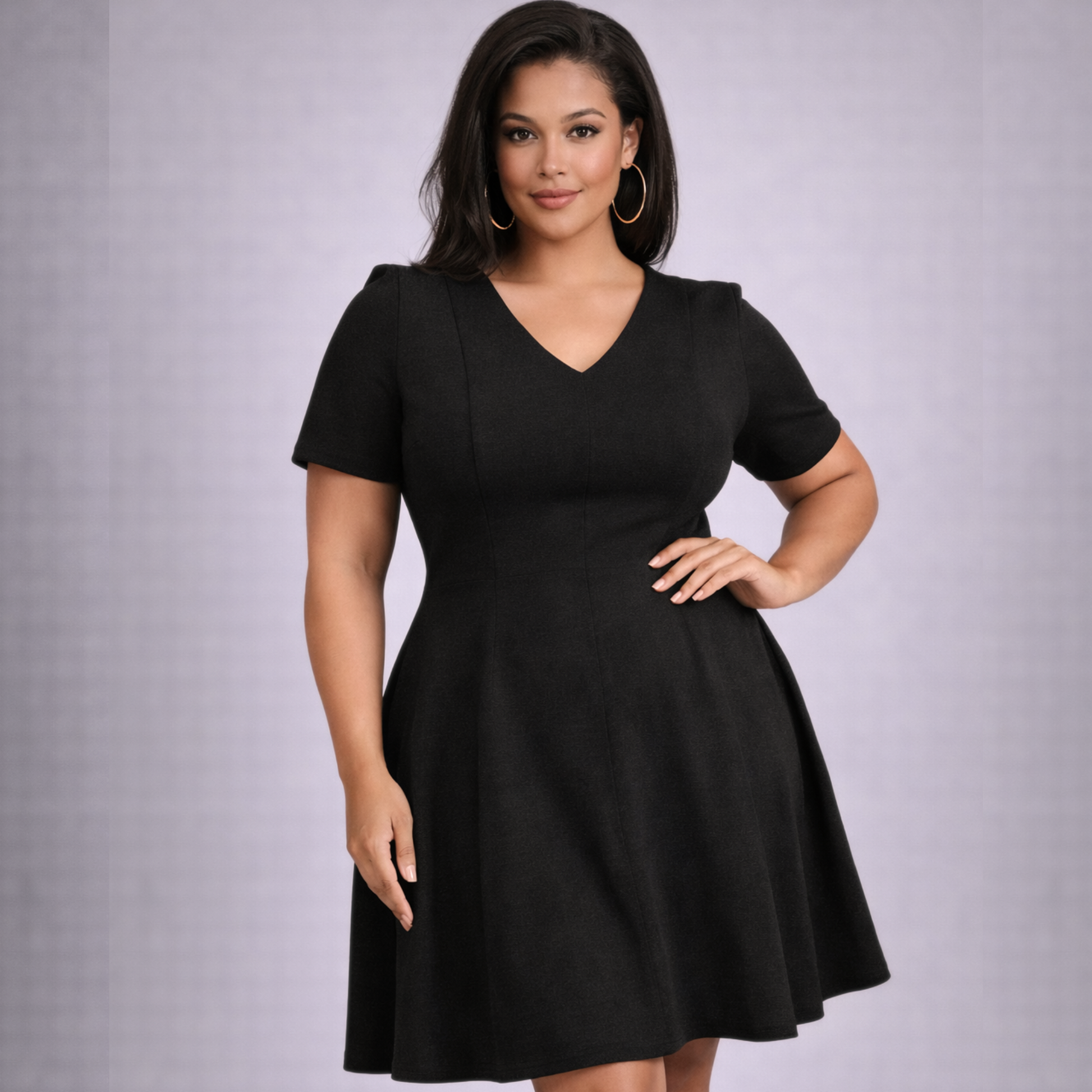 InstantFigure Curvy Plus Size Short V-neck Panel dress 16808MC InstantFigure INC