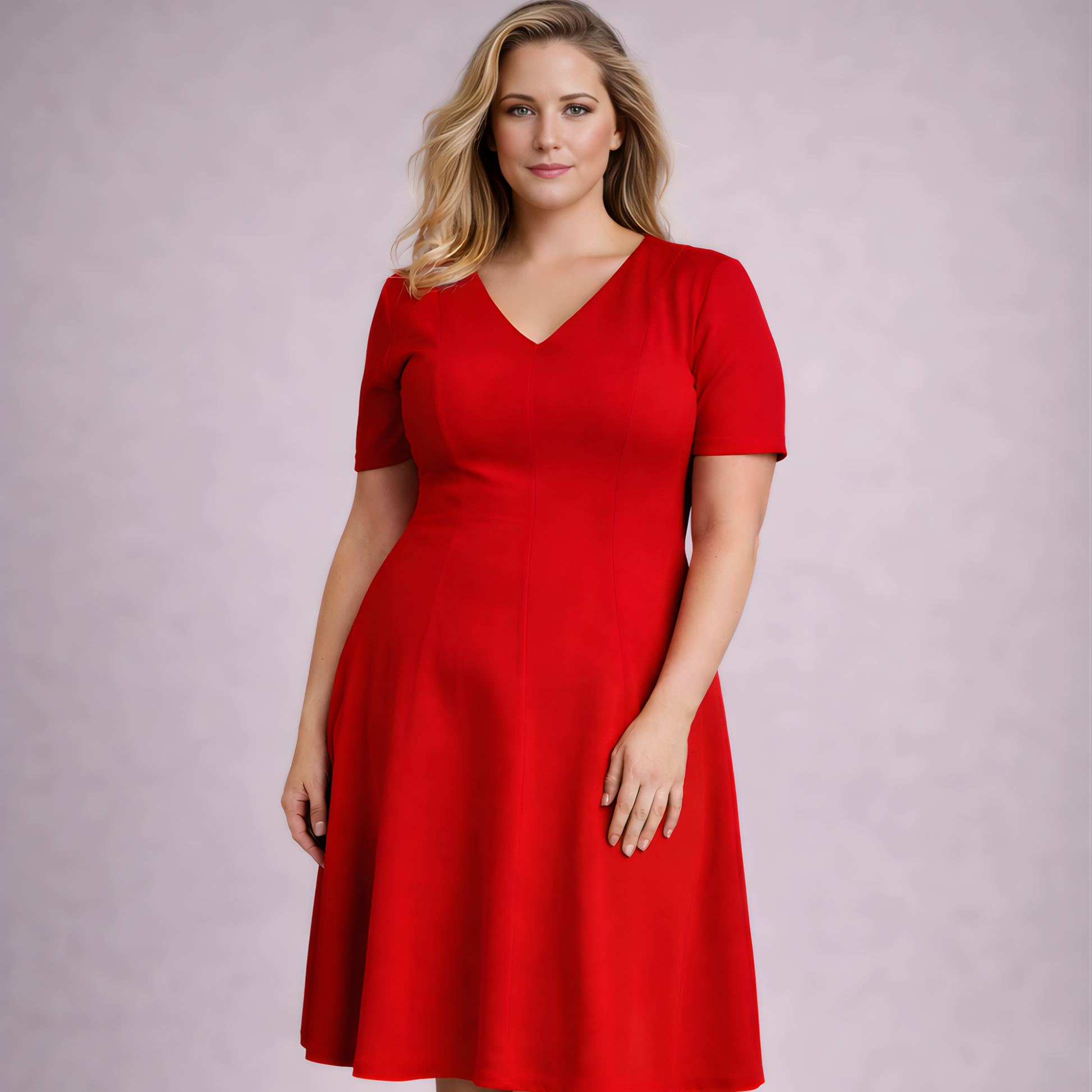 InstantFigure Curvy Plus Size Short V-neck Panel dress 16808MC InstantFigure INC