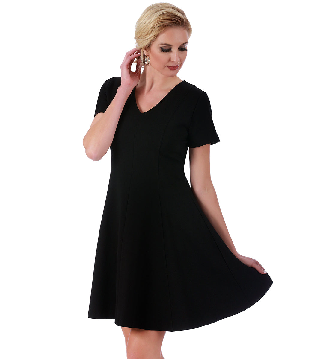 InstantFigure Short V-neck flared skirt Panel dress 16808M InstantFigure INC