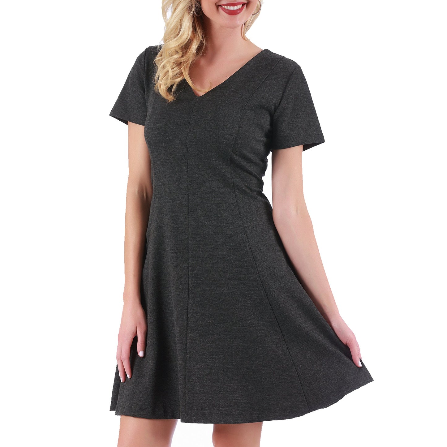 InstantFigure Short V-neck flared skirt Panel dress 16808M InstantFigure INC