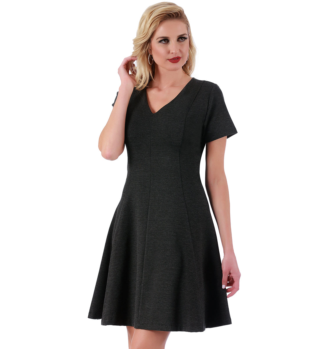 InstantFigure Short V-neck flared skirt Panel dress 16808M InstantFigure INC
