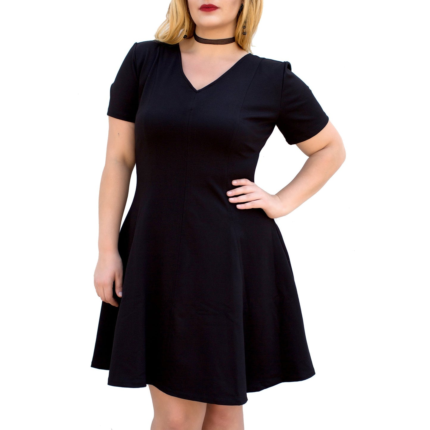 InstantFigure Curvy Plus Size Short V-neck Panel dress 16808MC InstantFigure INC