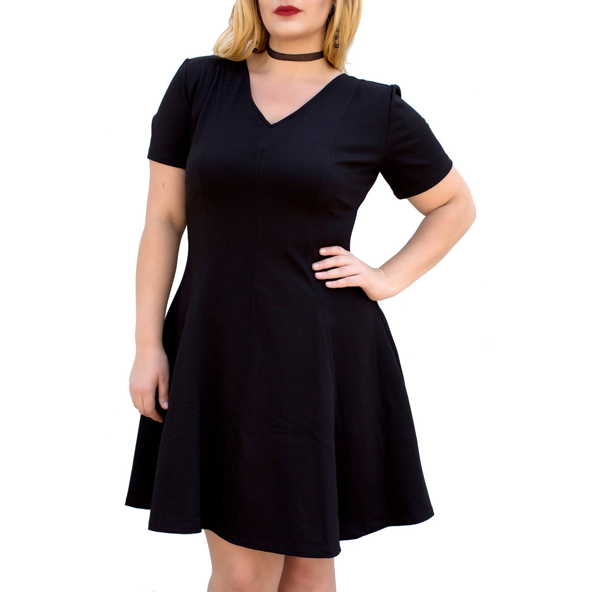 InstantFigure Curvy Plus Size Short V-neck Panel dress 16808MC InstantFigure INC