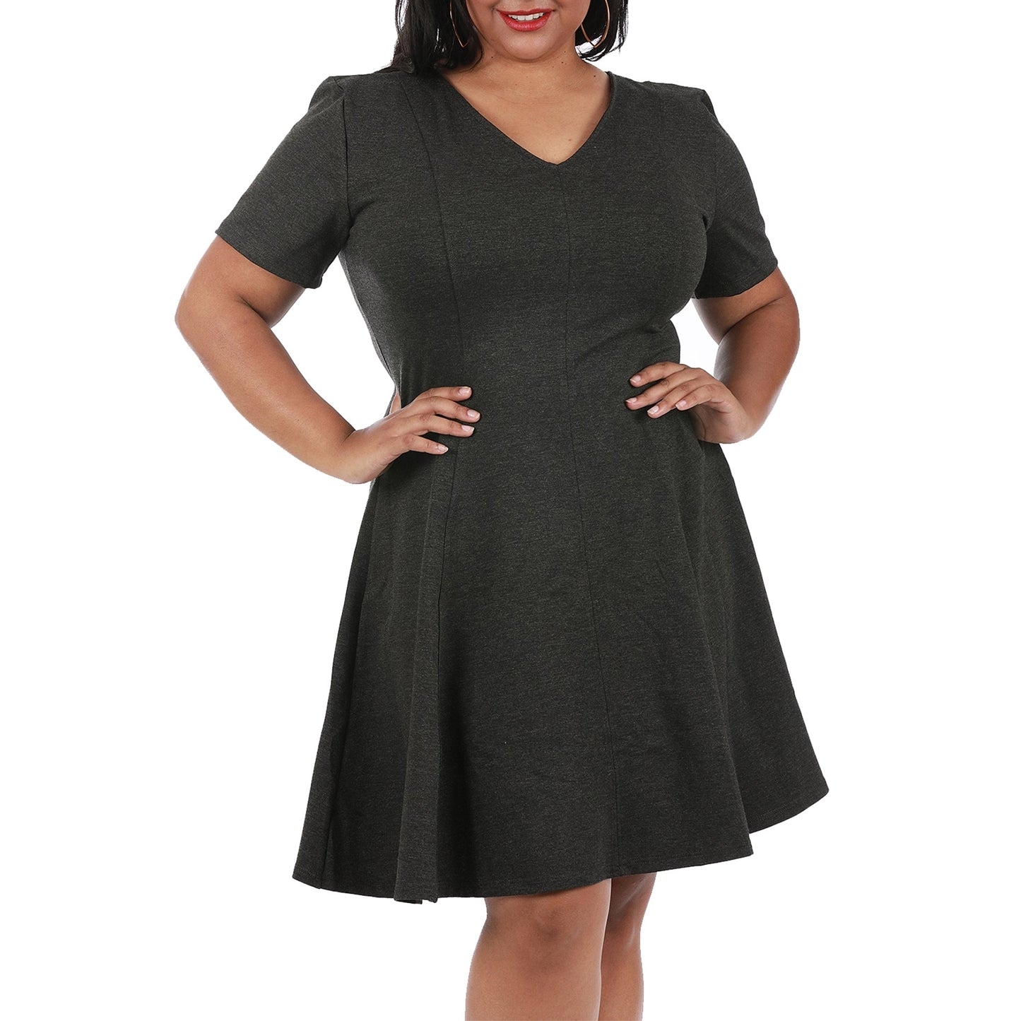 InstantFigure Curvy Plus Size Short V-neck Panel dress 16808MC InstantFigure INC