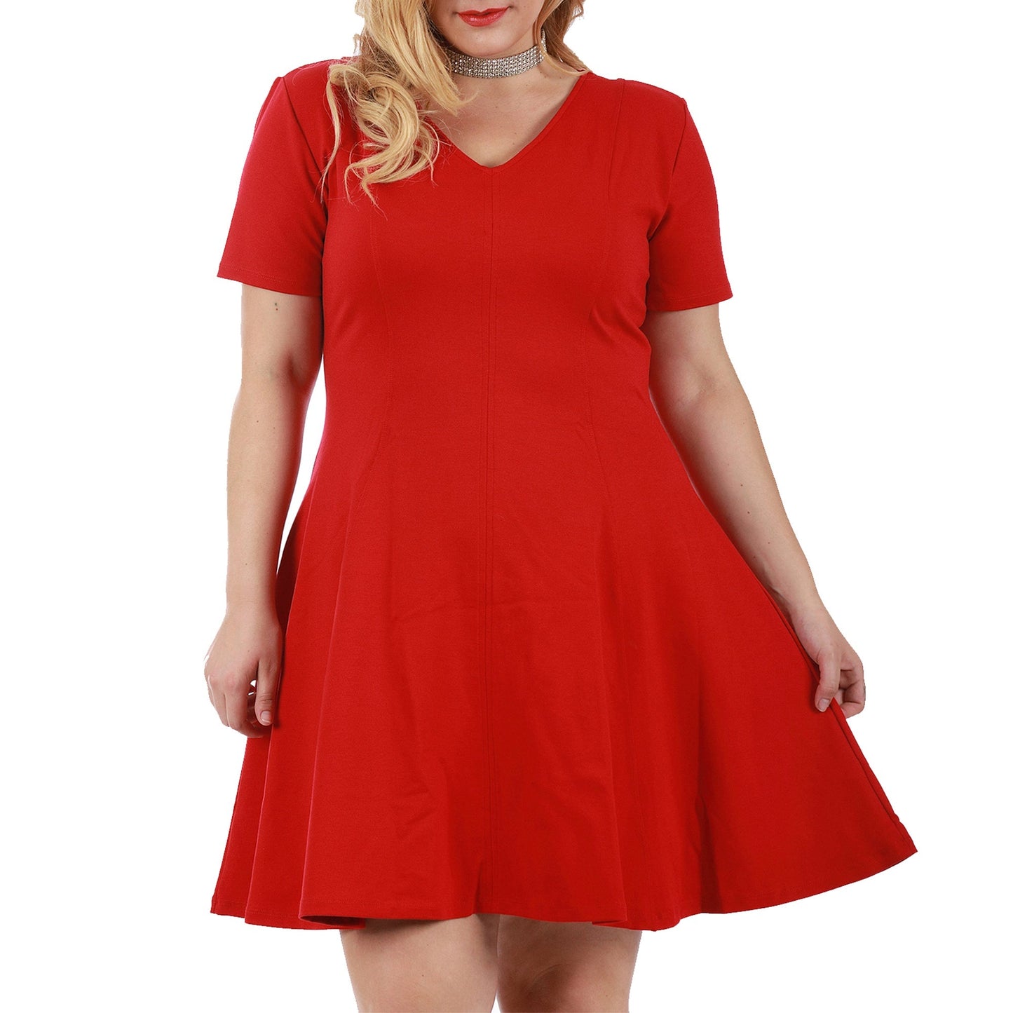 InstantFigure Curvy Plus Size Short V-neck Panel dress 16808MC InstantFigure INC