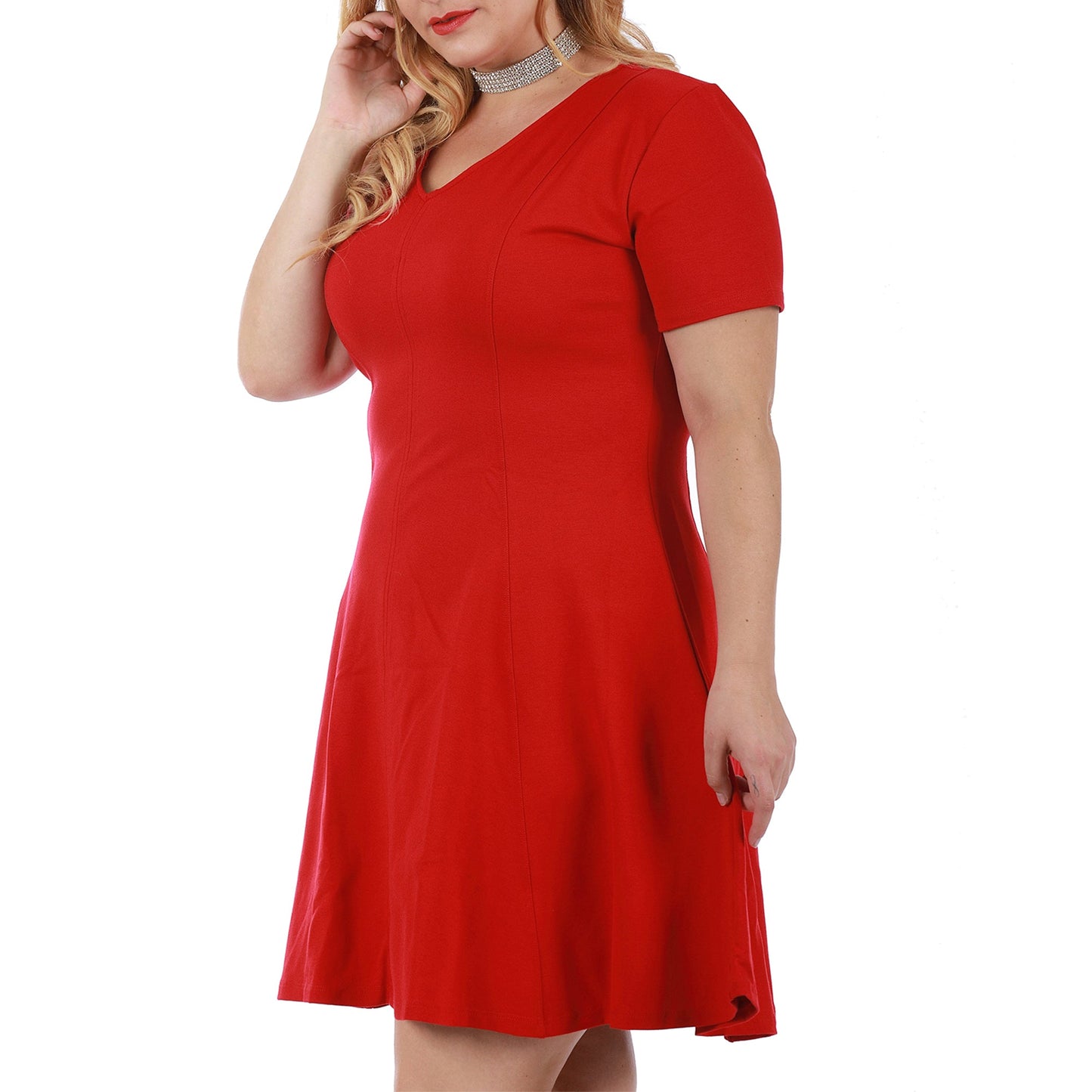 InstantFigure Curvy Plus Size Short V-neck Panel dress 16808MC InstantFigure INC