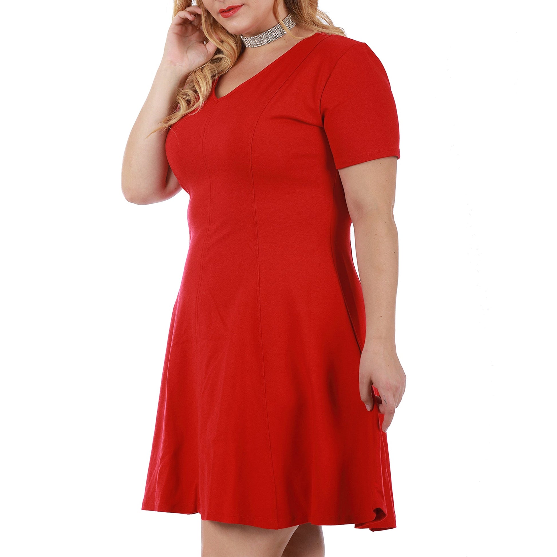 InstantFigure Curvy Plus Size Short V-neck Panel dress 16808MC InstantFigure INC