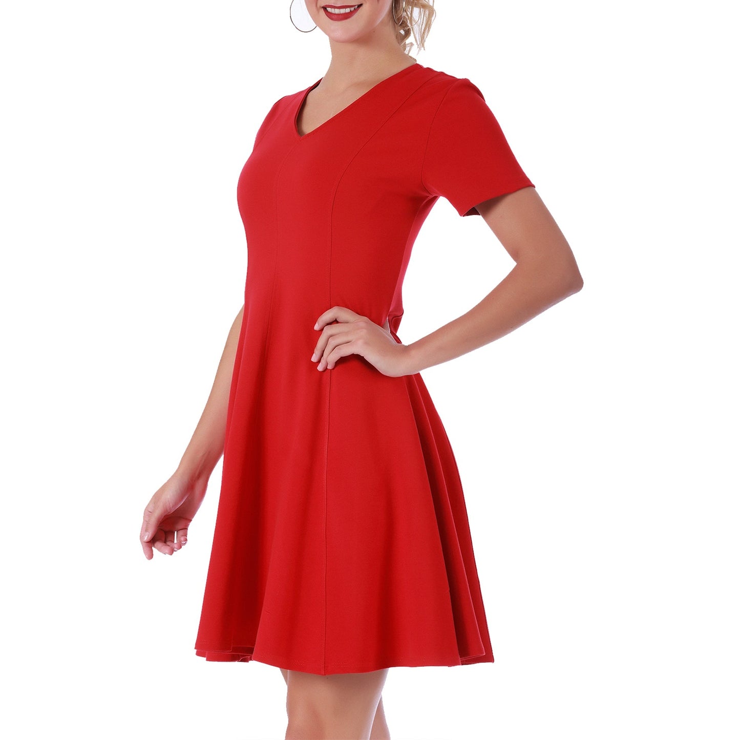InstantFigure Short V-neck flared skirt Panel dress 16808M InstantFigure INC