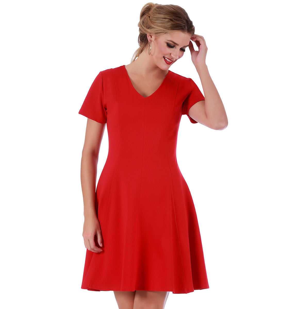 InstantFigure Short V-neck flared skirt Panel dress 16808M InstantFigure INC