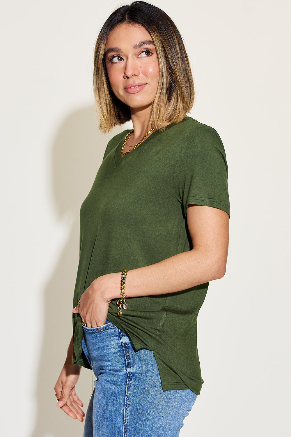 Basic Bae Full Size V-Neck High-Low T-Shirt ShopBasicbae