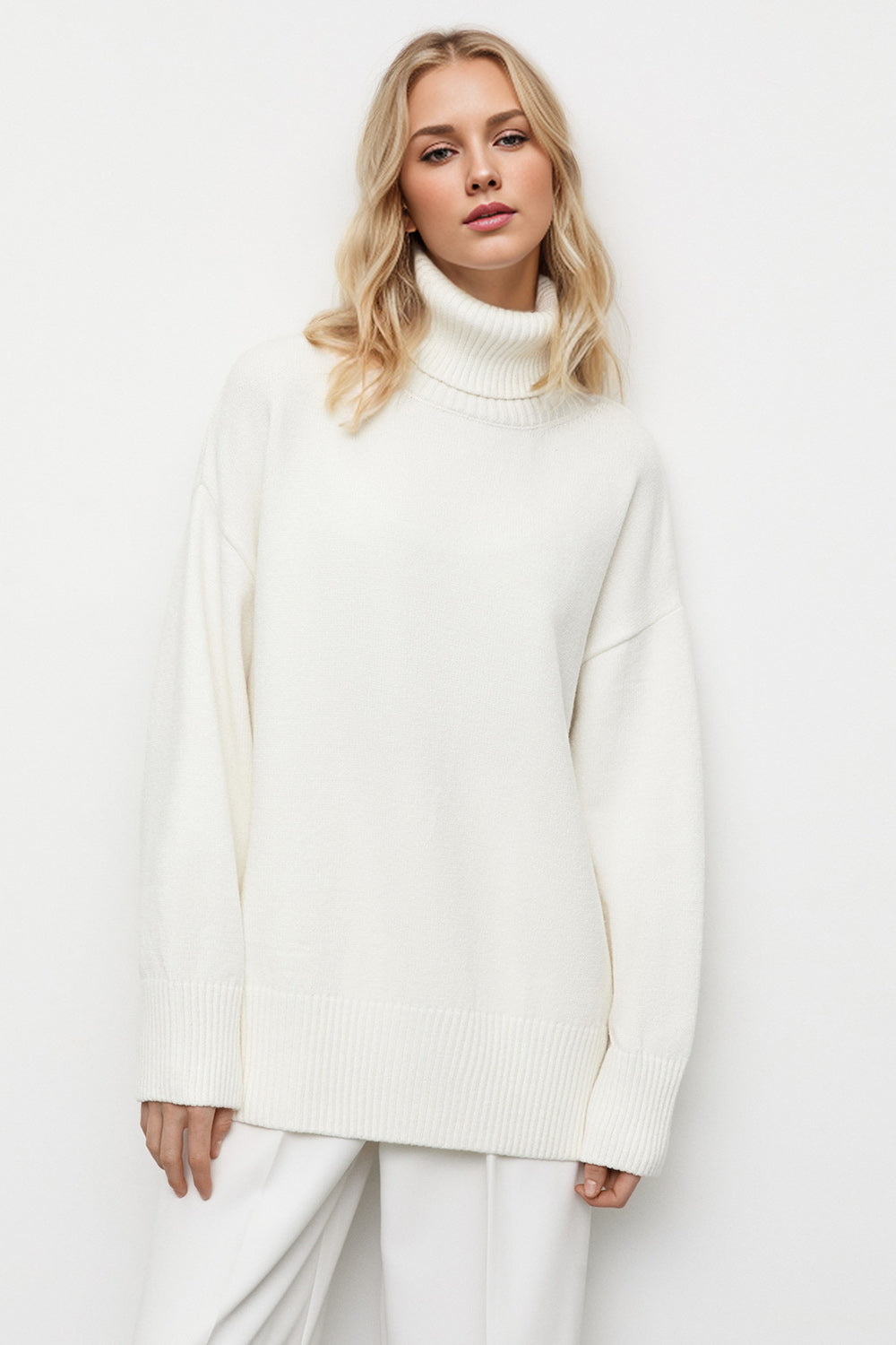 Basic Bae Turtleneck Dropped Shoulder Long Sleeve Sweater ShopBasicbae