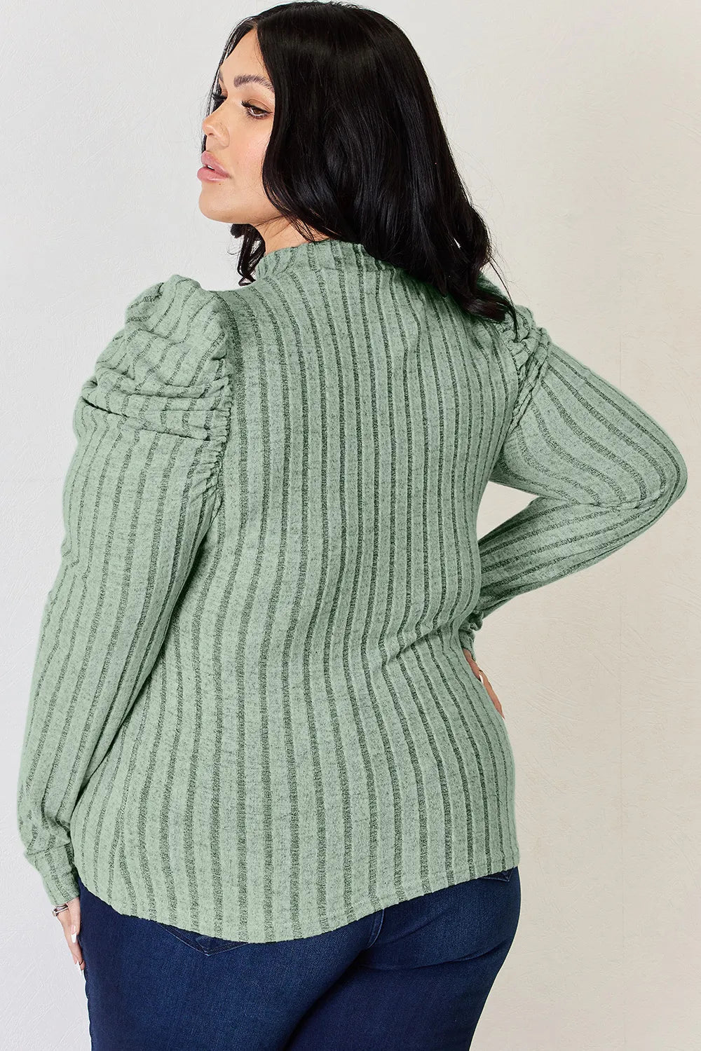 Basic Bae Full Size Ribbed Mock Neck Puff Sleeve T-Shirt ShopBasicbae