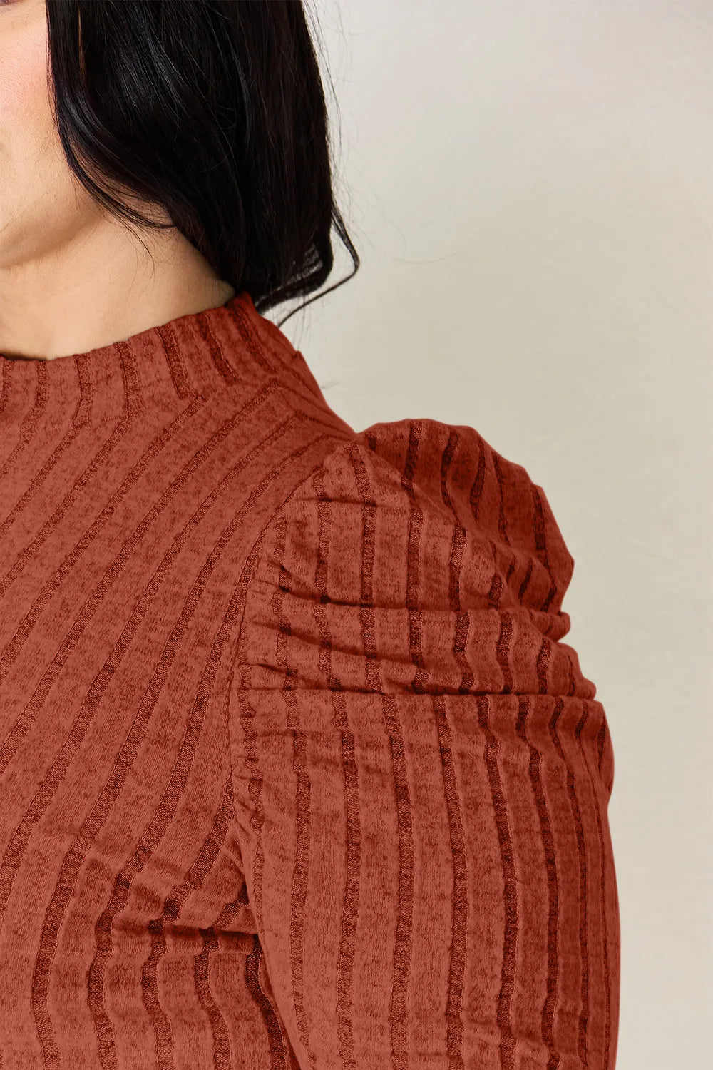 Basic Bae Full Size Ribbed Mock Neck Puff Sleeve T-Shirt ShopBasicbae