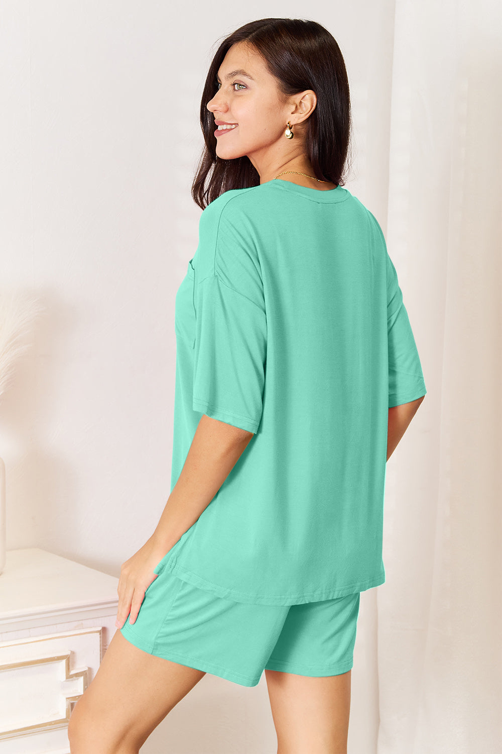Basic Bae Bamboo Full Size Round Neck Drop Shoulder T-Shirt and Shorts Set ShopBasicbae