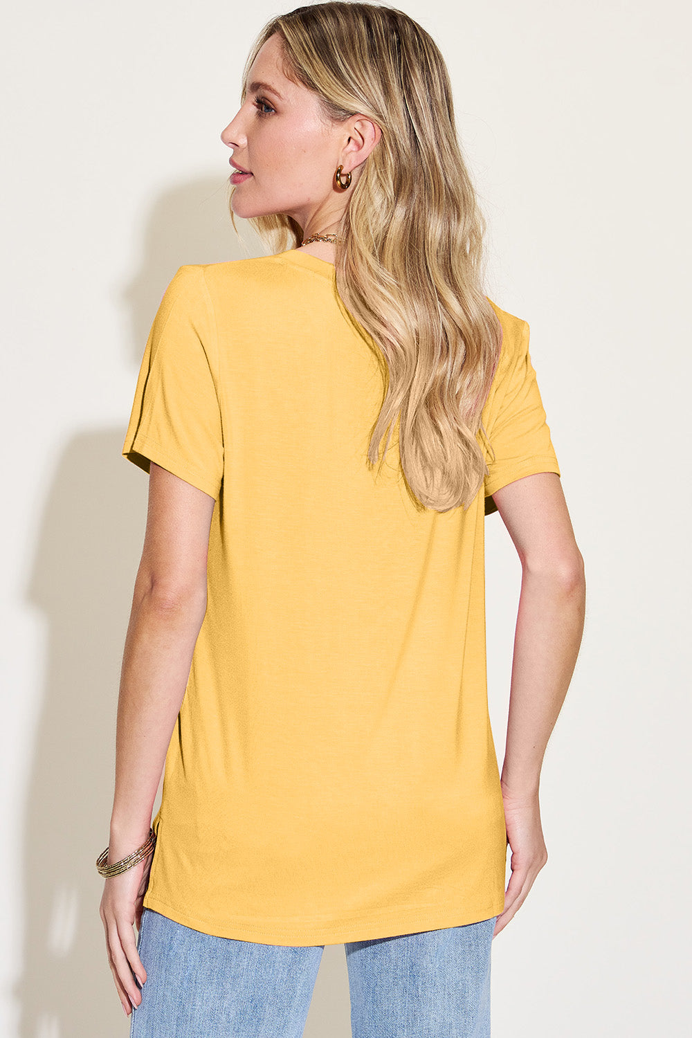 Basic Bae Bamboo Full Size V-Neck High-Low T-Shirt ShopBasicbae