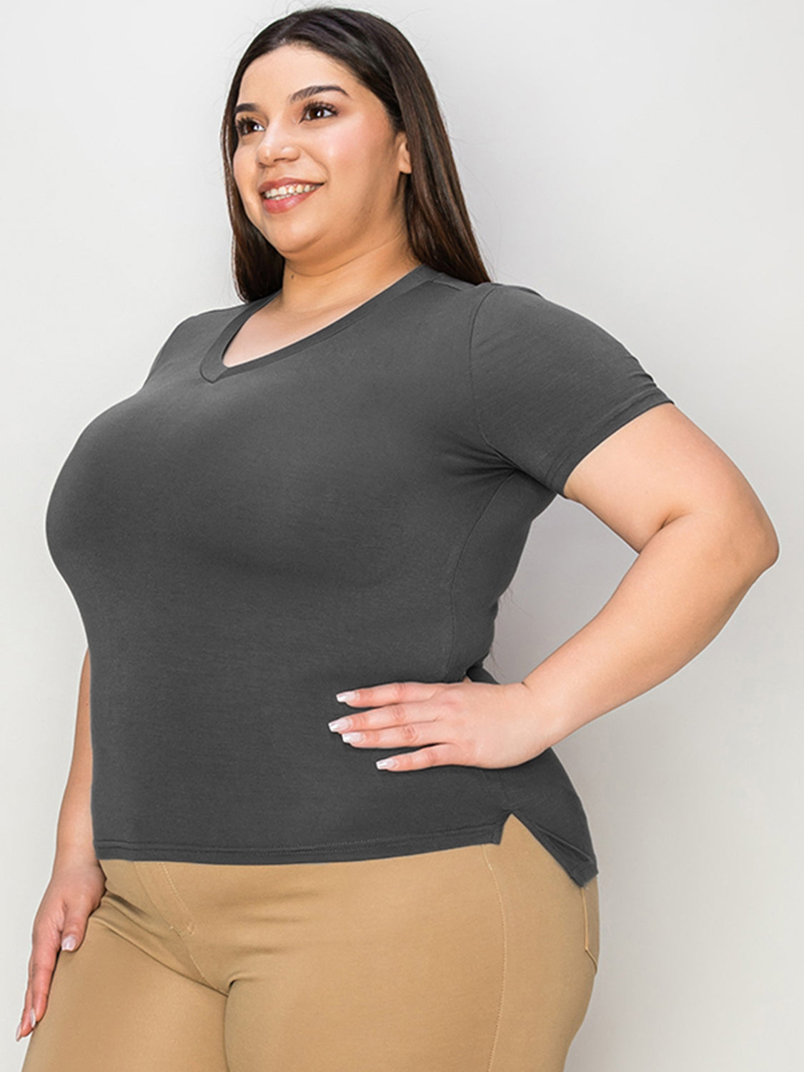 Basic Bae Full Size V-Neck High-Low T-Shirt ShopBasicbae