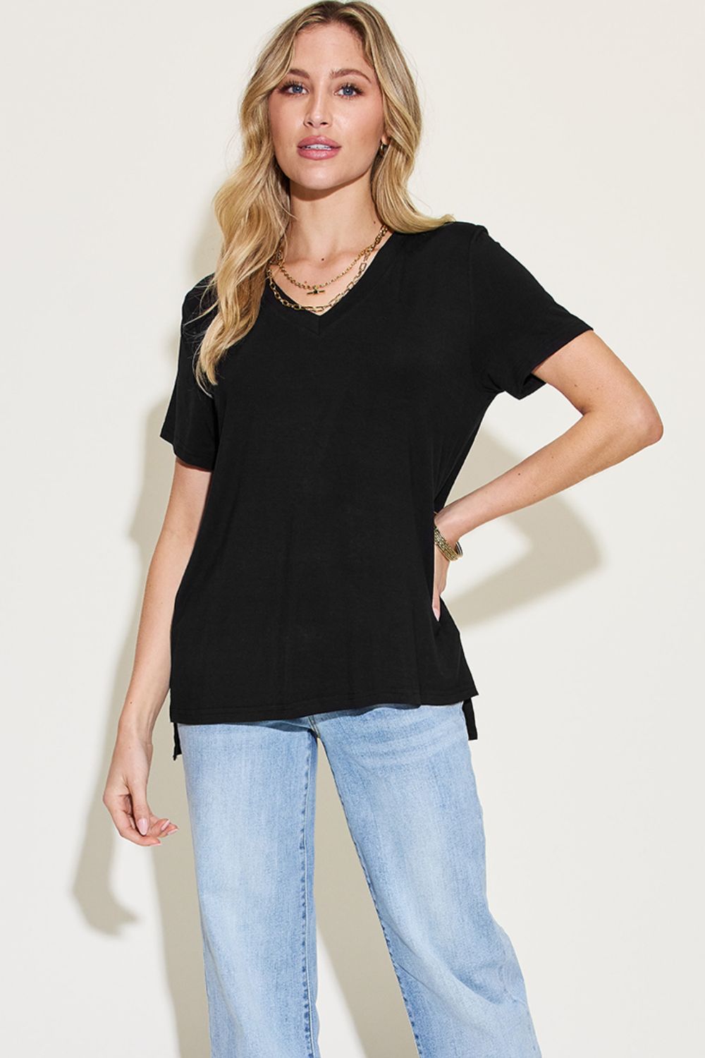 Basic Bae Full Size V-Neck High-Low T-Shirt ShopBasicbae