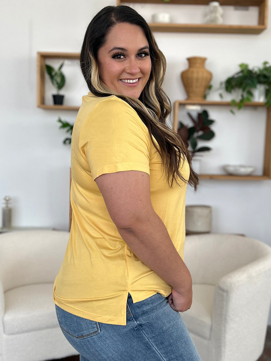 Basic Bae Bamboo Full Size V-Neck High-Low T-Shirt ShopBasicbae