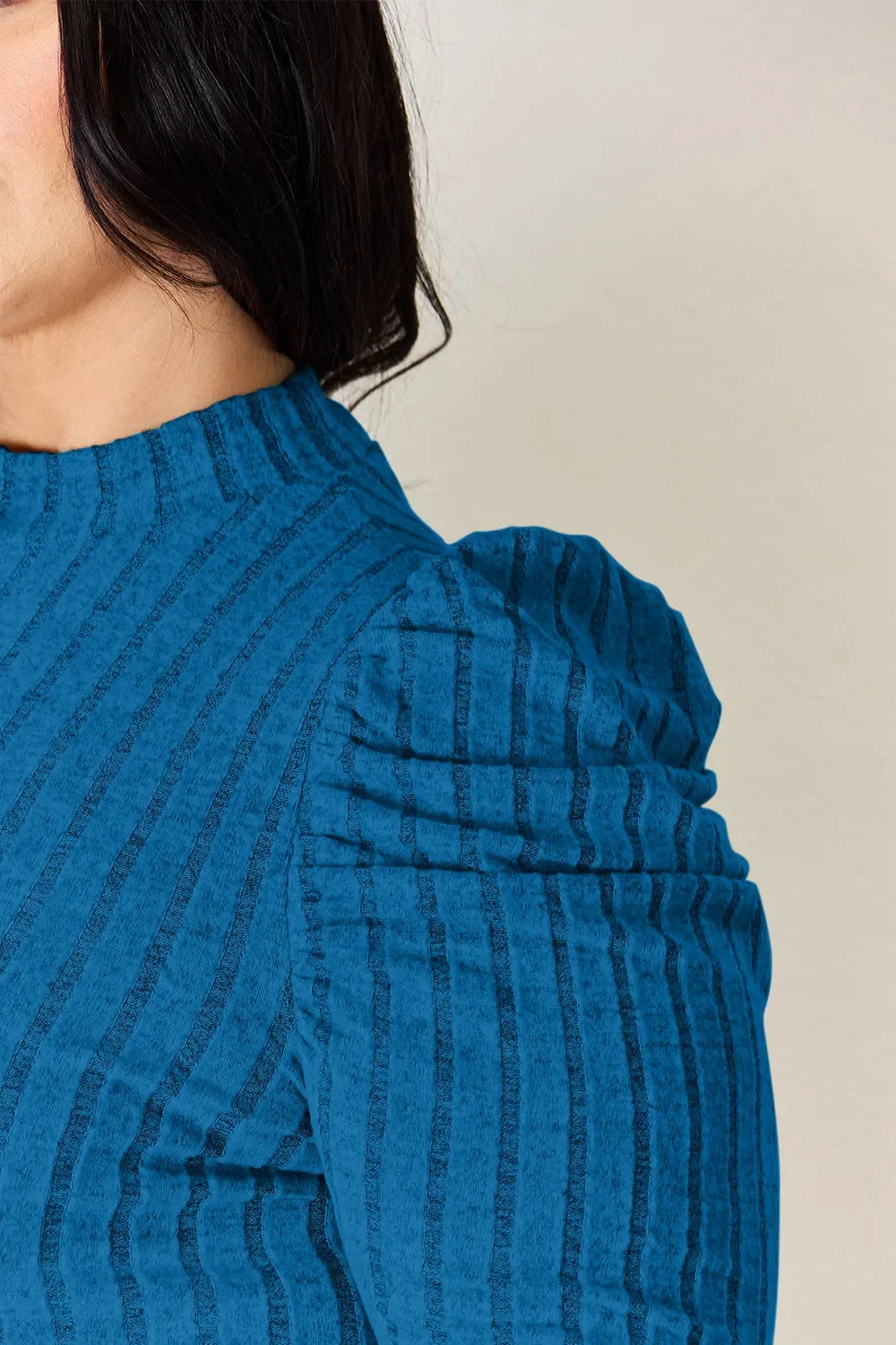 Basic Bae Full Size Ribbed Mock Neck Puff Sleeve T-Shirt ShopBasicbae