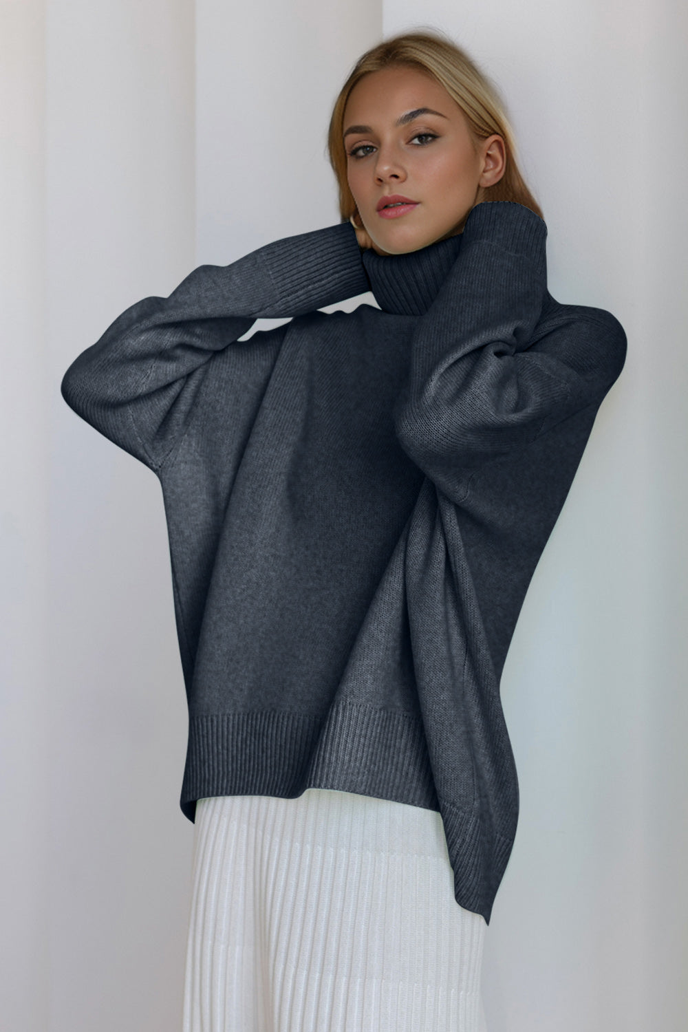 Basic Bae Turtleneck Dropped Shoulder Long Sleeve Sweater ShopBasicbae