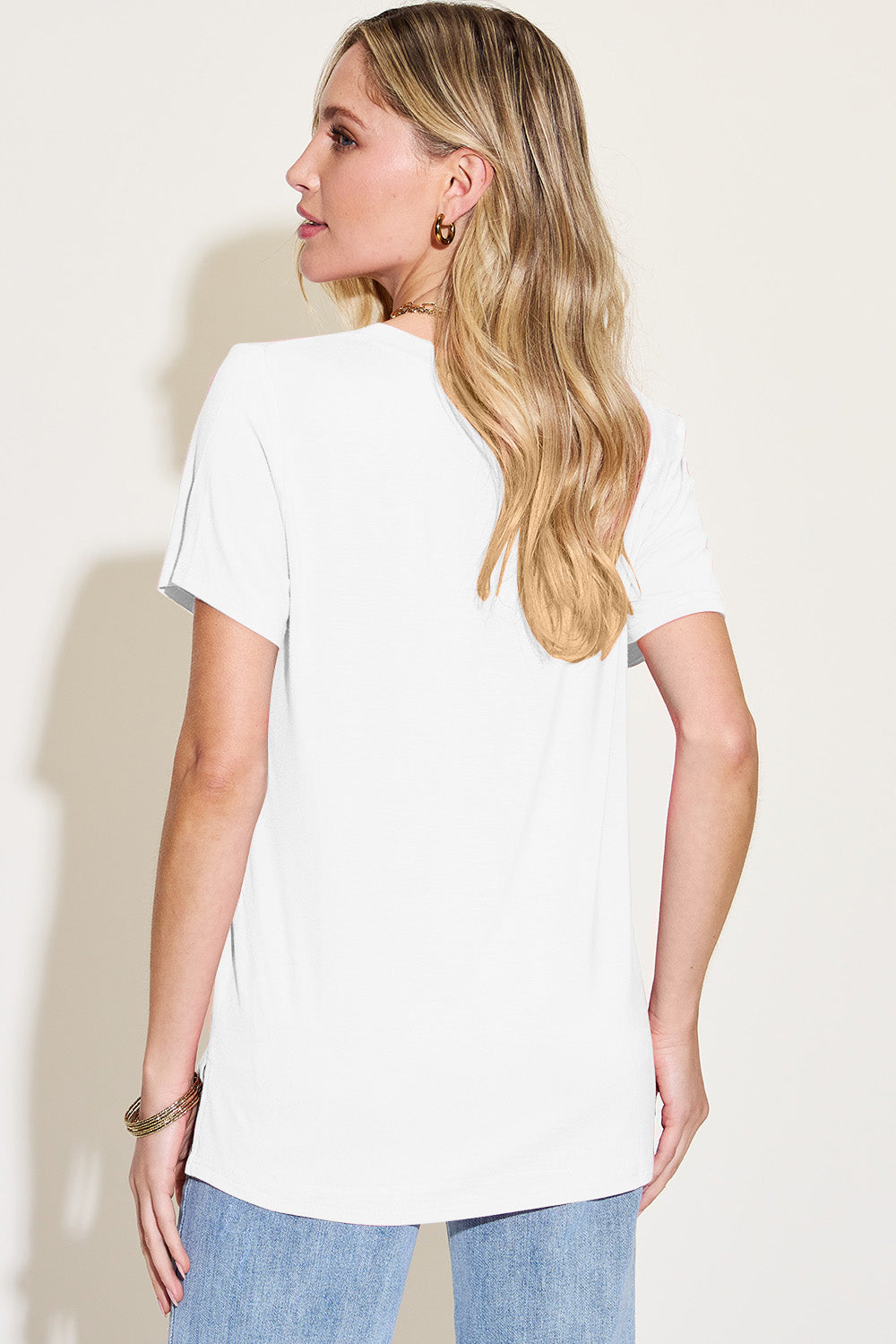 Basic Bae Bamboo Full Size V-Neck High-Low T-Shirt ShopBasicbae