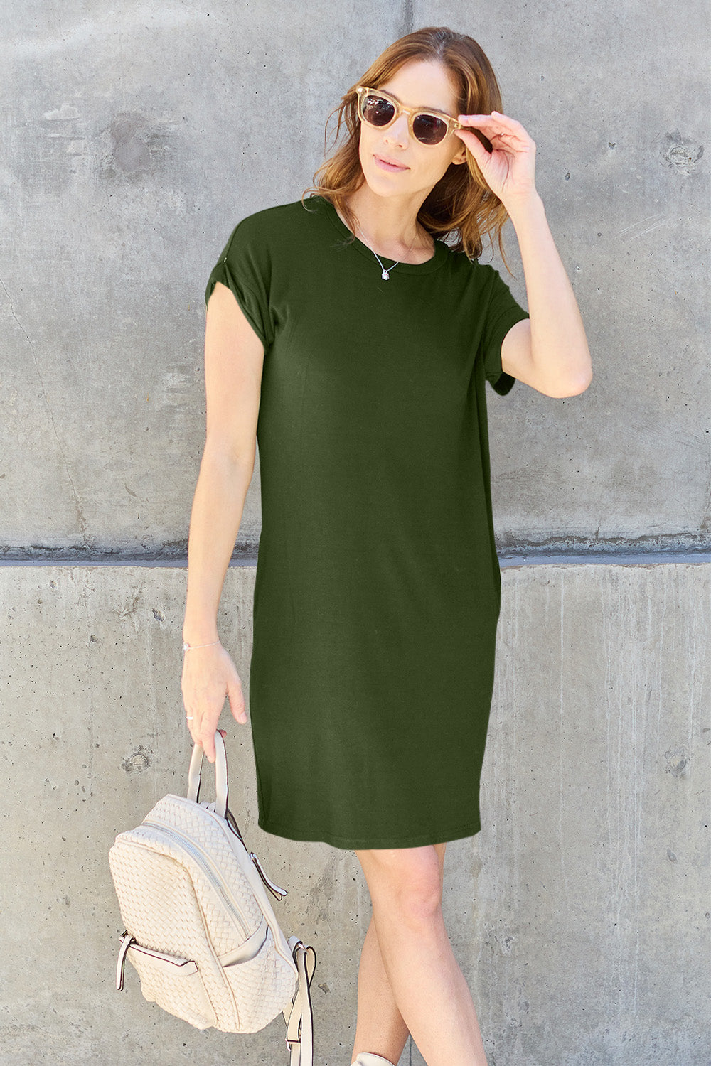 Basic Bae Full Size Round Neck Short Sleeve Dress with Pockets ShopBasicbae