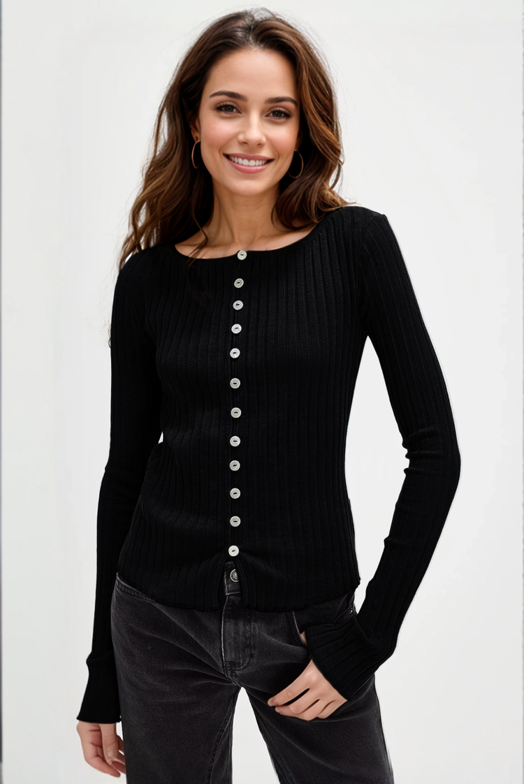 Basic Bae Texture Button Up Round Neck Long Sleeve Top ShopBasicbae