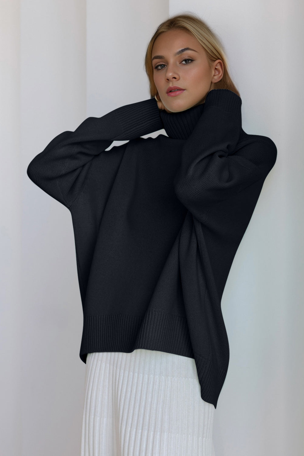 Basic Bae Turtleneck Dropped Shoulder Long Sleeve Sweater ShopBasicbae