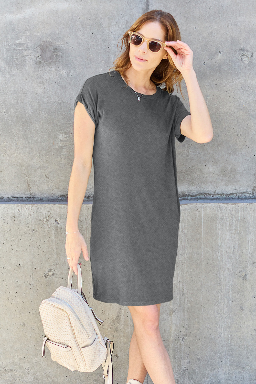 Basic Bae Full Size Round Neck Short Sleeve Dress with Pockets ShopBasicbae
