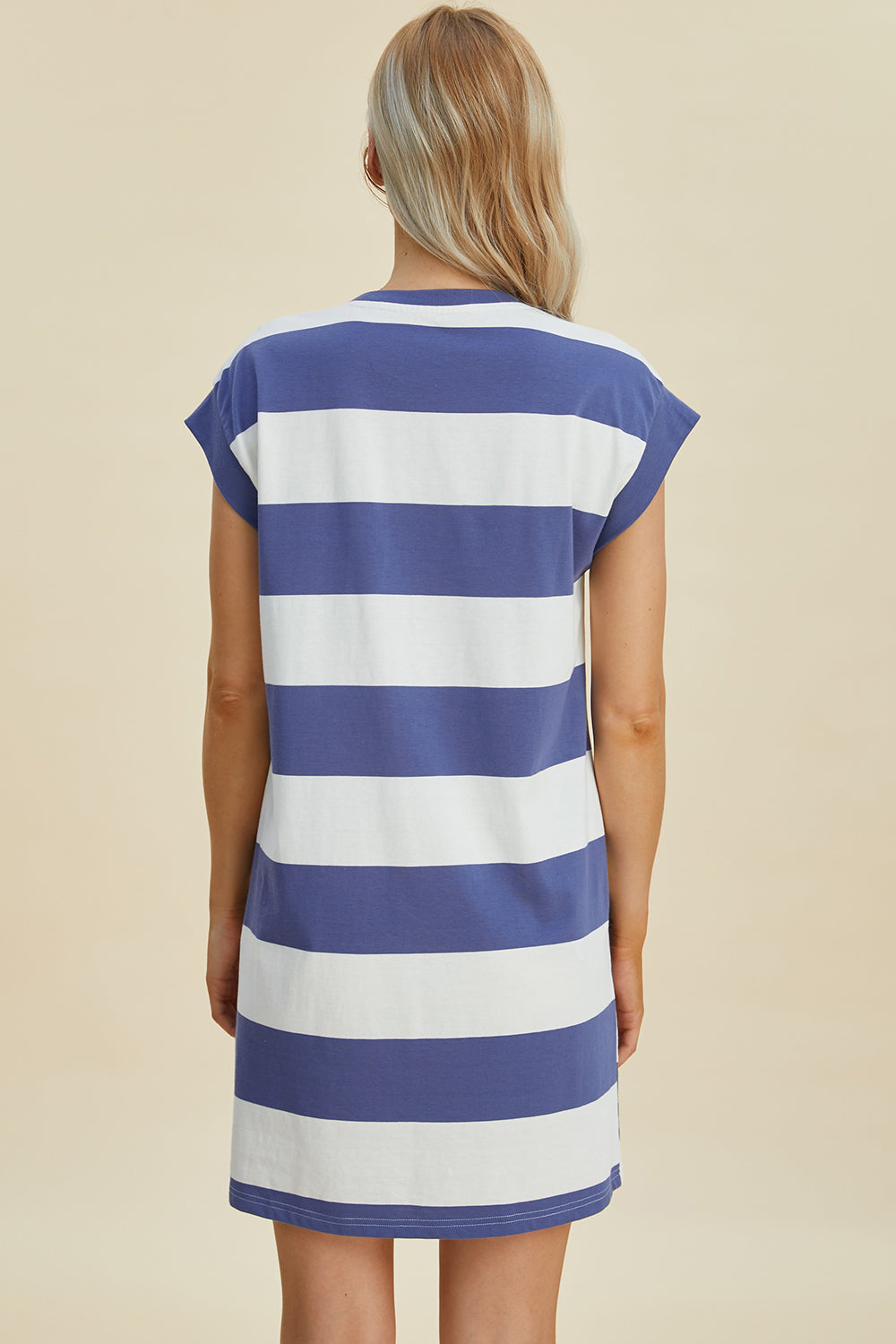 Basic Bae Full Size Striped Round Neck Cap Sleeve Mini Dress ShopBasicbae