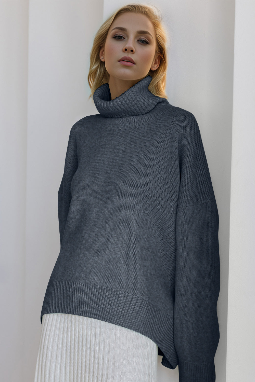Basic Bae Turtleneck Dropped Shoulder Long Sleeve Sweater ShopBasicbae