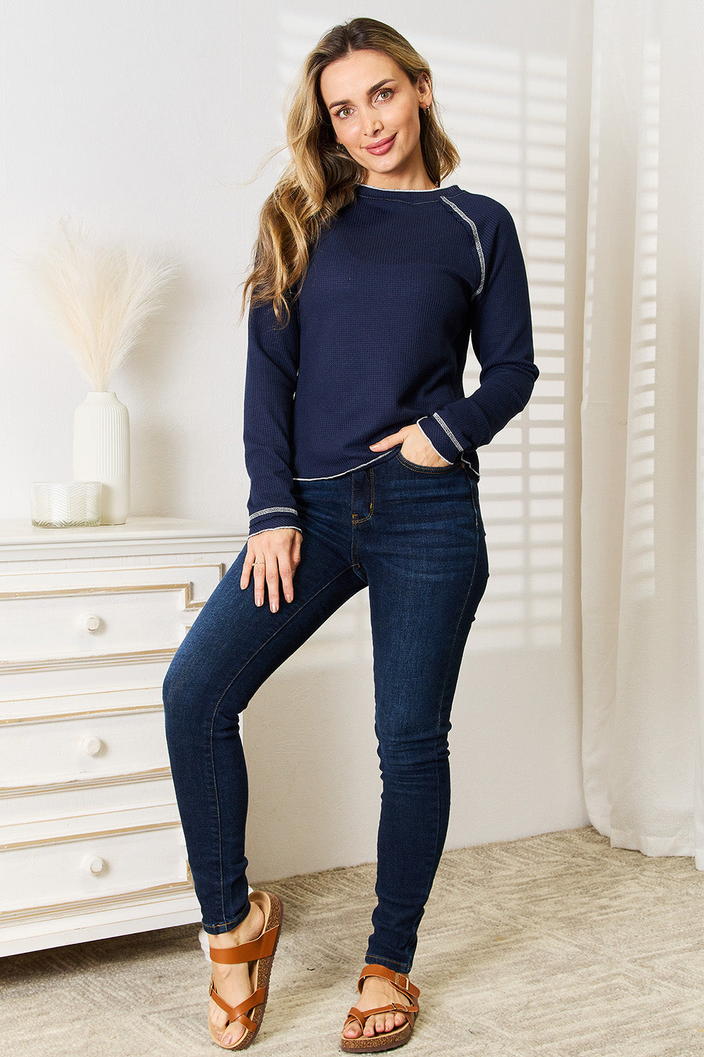 Basic Bae Long Raglan Sleeve Round Neck Top ShopBasicbae