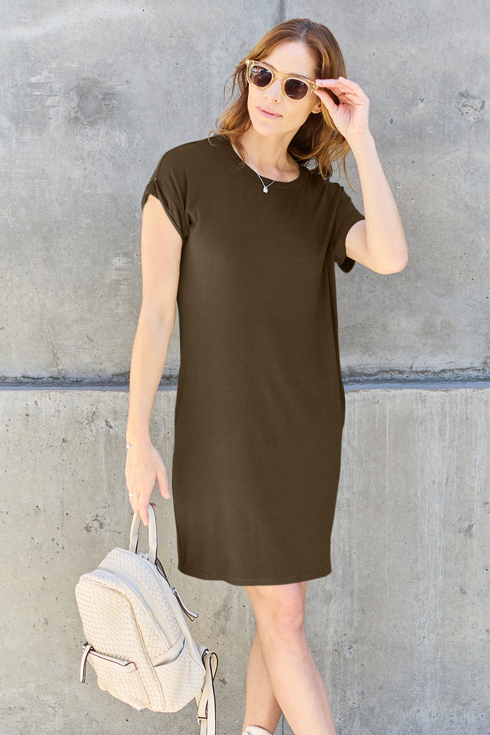 Basic Bae Full Size Round Neck Short Sleeve Dress with Pockets ShopBasicbae