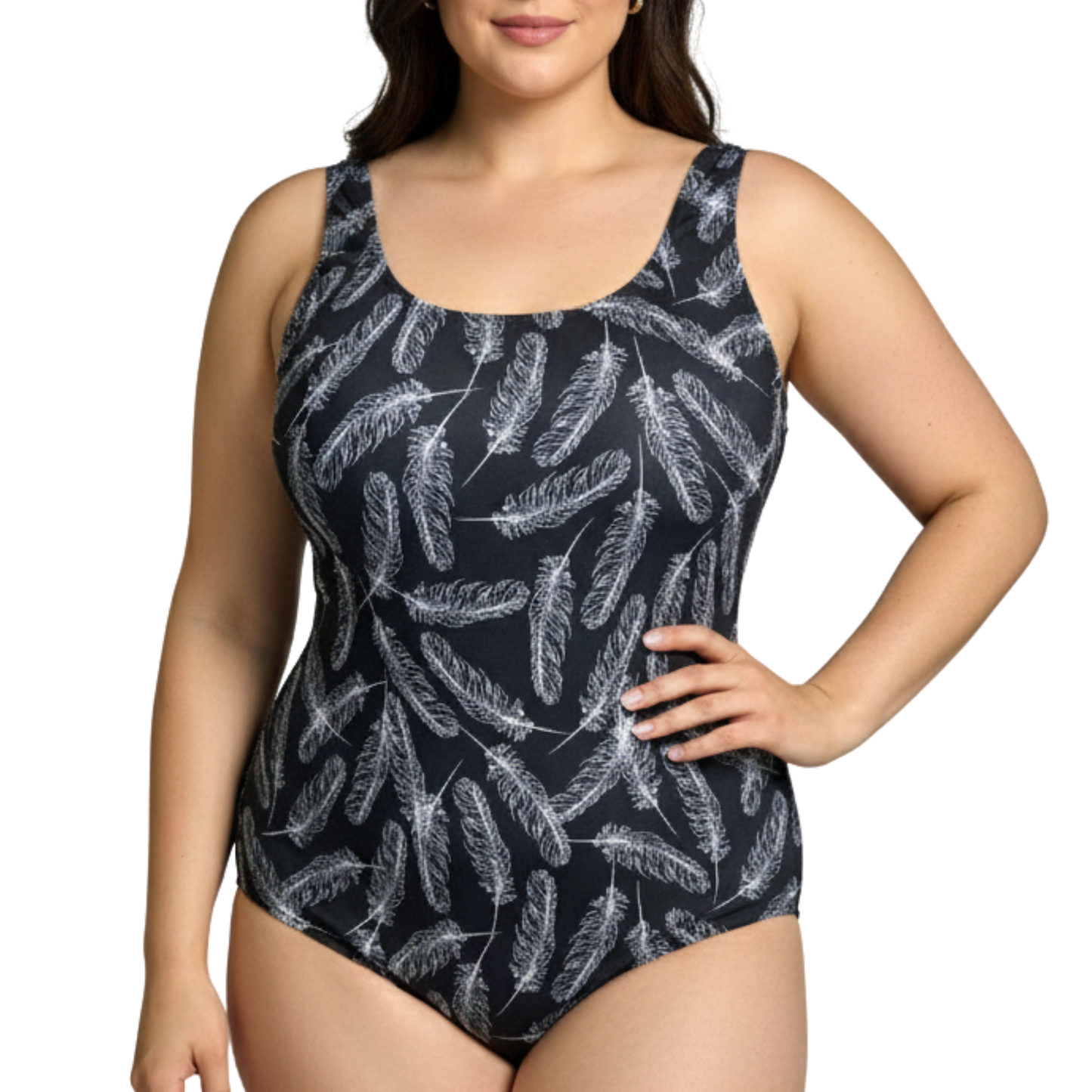 InstantFigure Feathers  One Piece Basic Scoop Tank Swimsuit 78310P InstantFigure INC