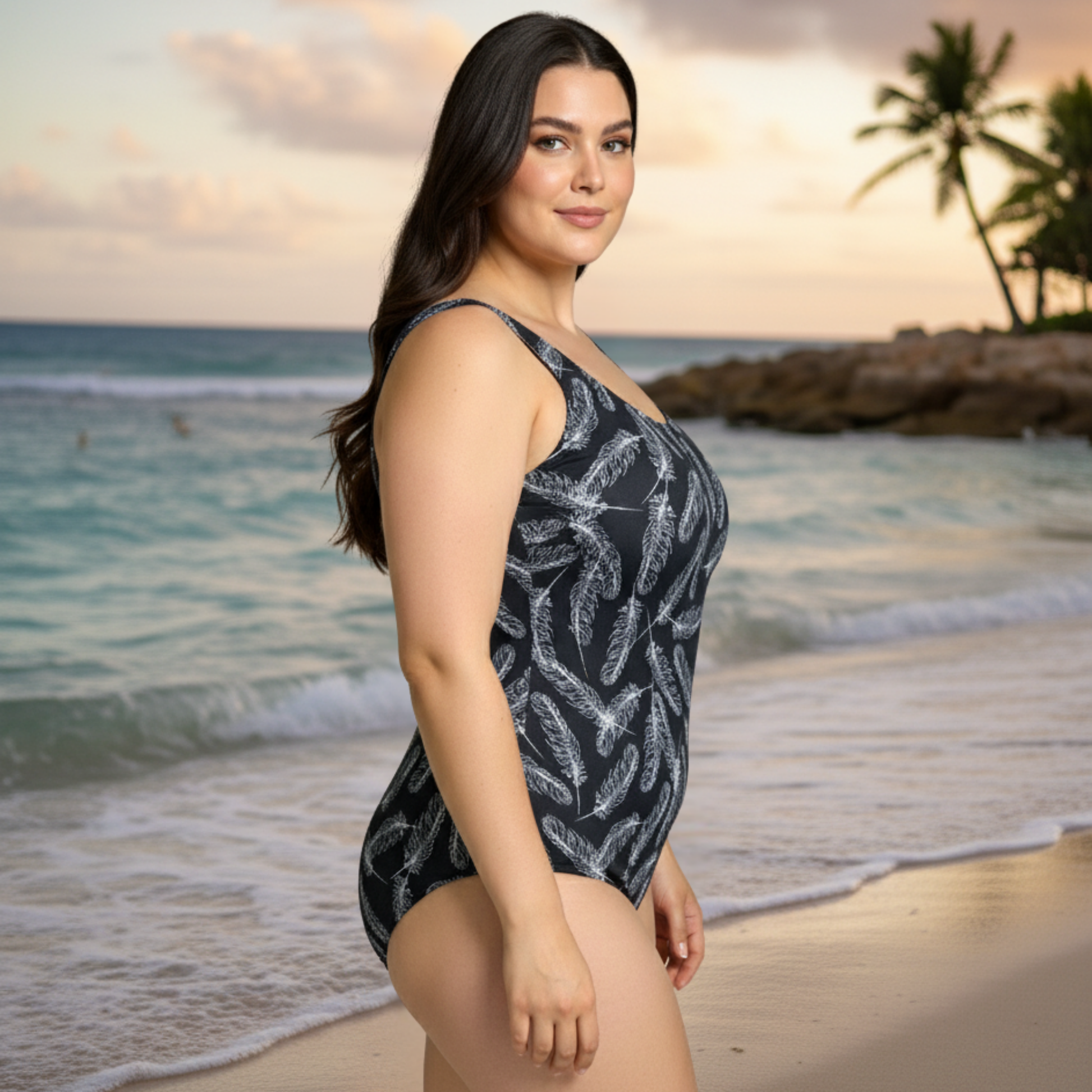 InstantFigure Feathers  One Piece Basic Scoop Tank Swimsuit 78310P InstantFigure INC