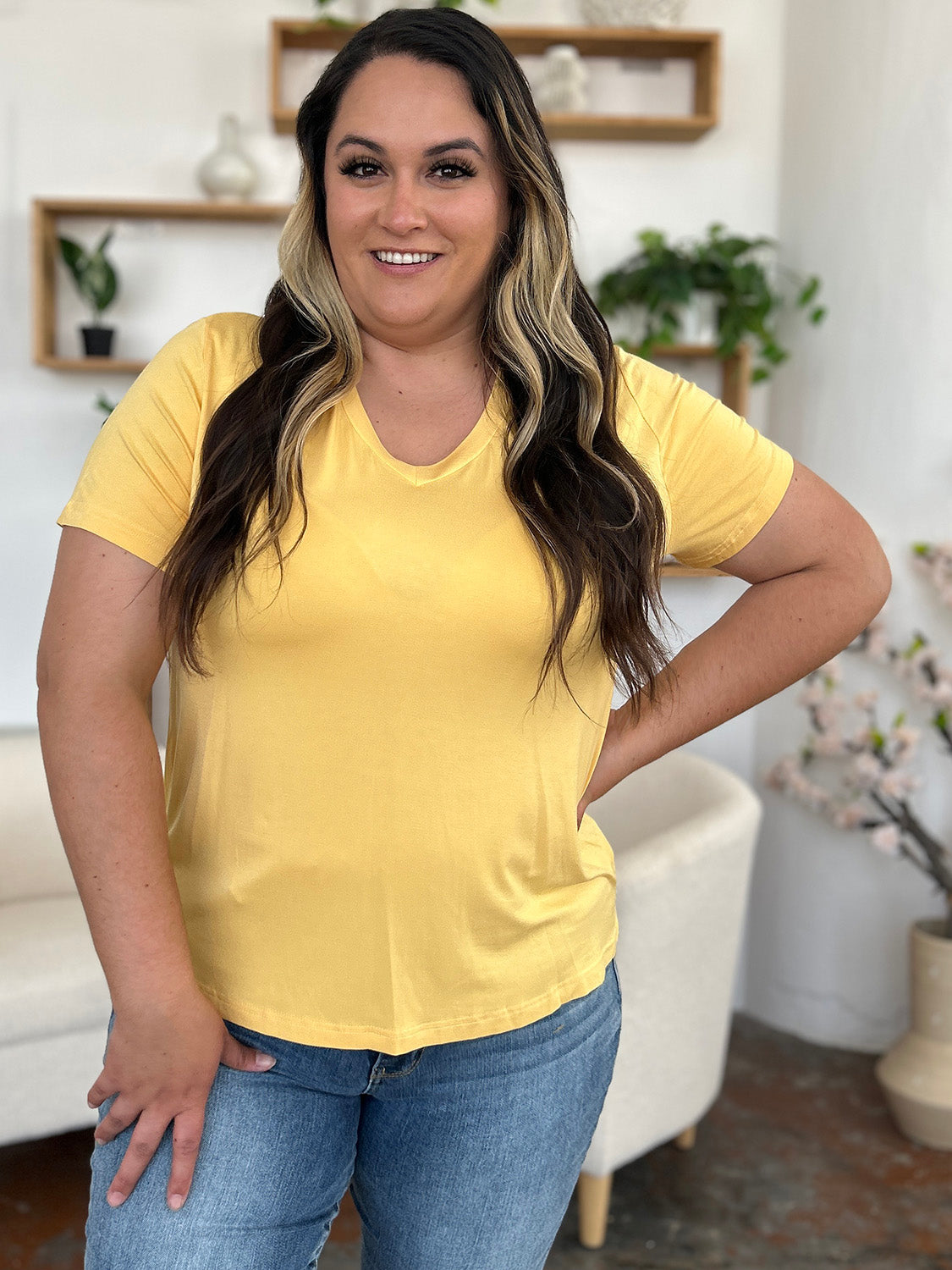 Basic Bae Bamboo Full Size V-Neck High-Low T-Shirt ShopBasicbae