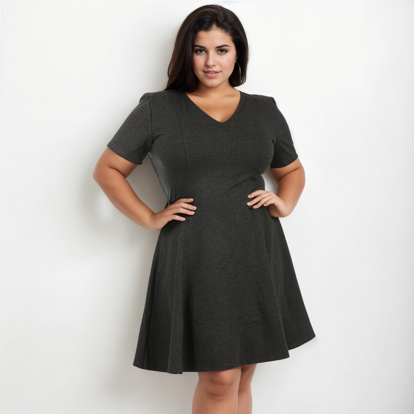 InstantFigure Curvy Plus Size Short V-neck Panel dress 16808MC InstantFigure INC