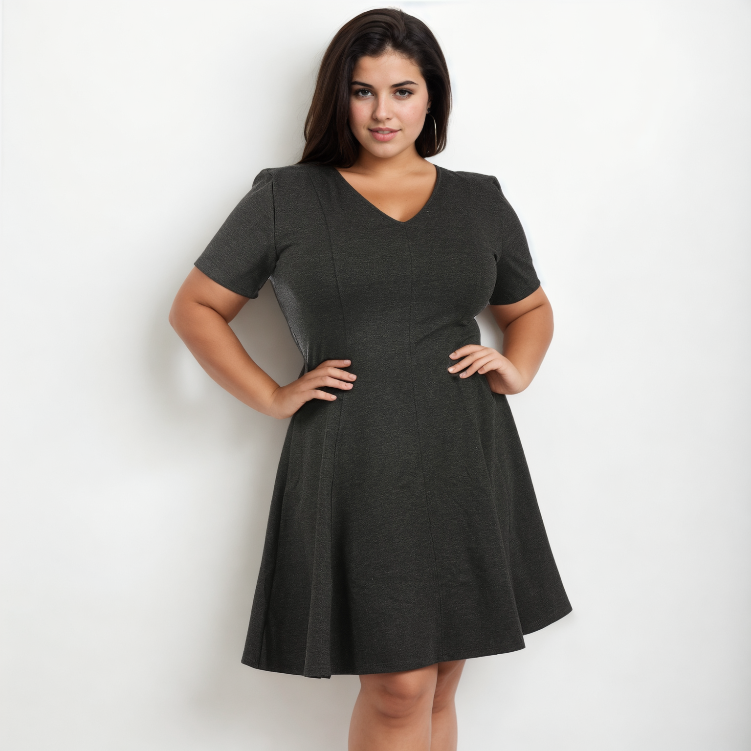 InstantFigure Curvy Plus Size Short V-neck Panel dress 16808MC InstantFigure INC