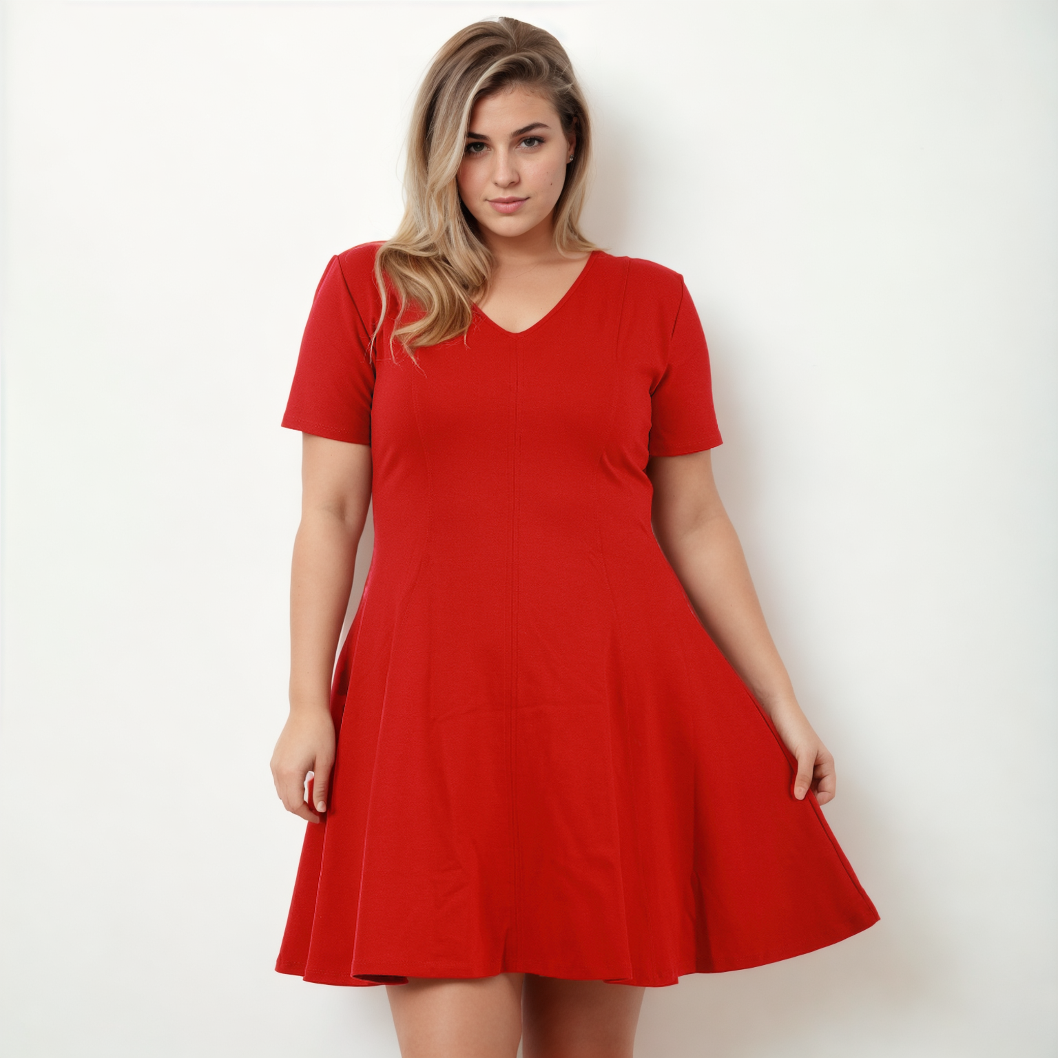 InstantFigure Curvy Plus Size Short V-neck Panel dress 16808MC InstantFigure INC